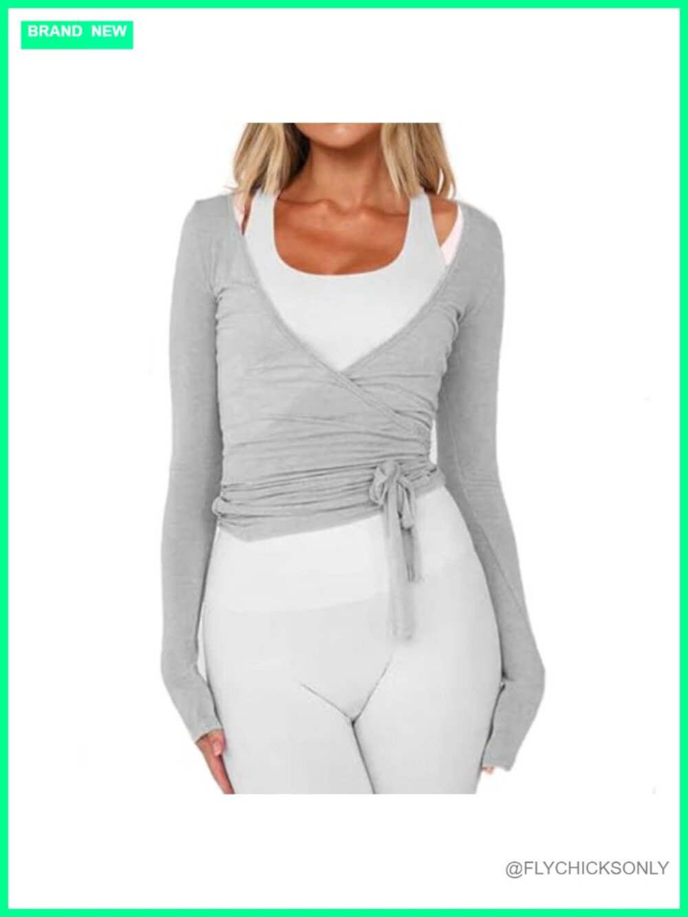 Women's Wrap Tie Top Long Sleeve Yoga Workout Ballet Shirt Lightweight